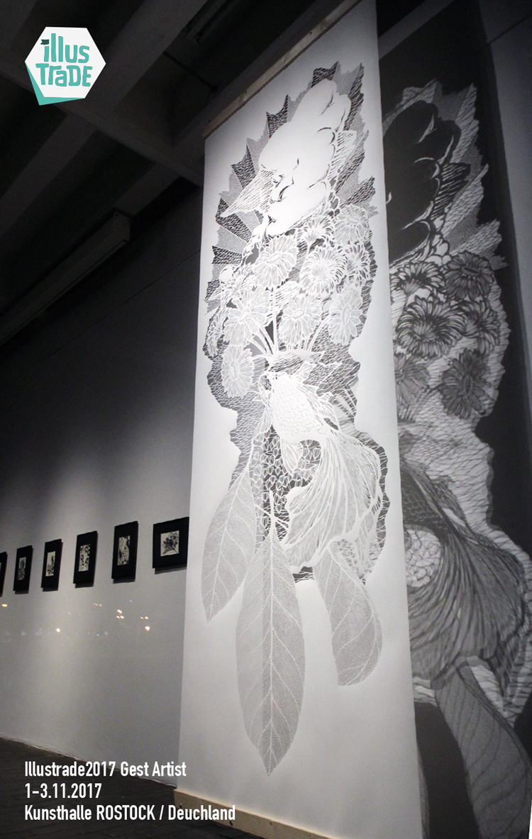 ドイツロストック美術館での展示風景。イラストラーデ2017ゲストアーティストで招待された時の展示風景です。